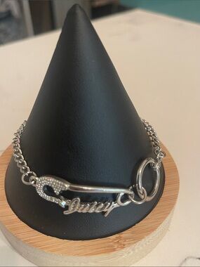 Juicy Couture Silver Logo Safety Pin Charm Bracelet